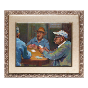 Men Playing Cards, Signed Gouache on Board by Joseph Margulies