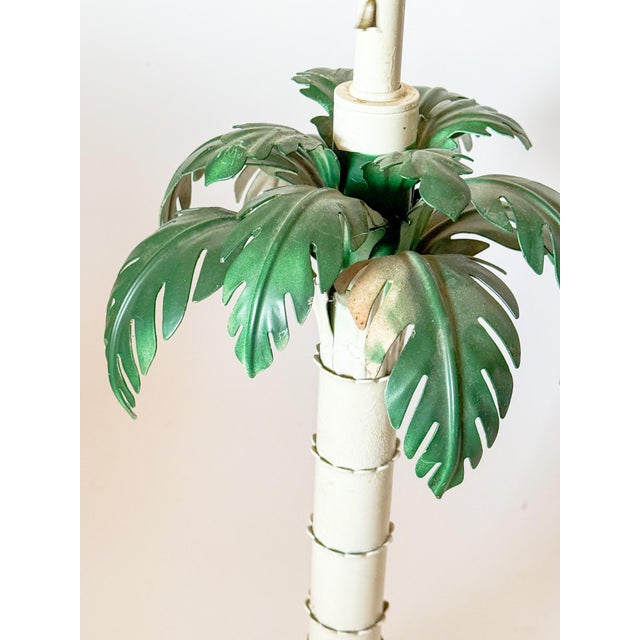 Vintage Hollywood Regency Italian Palm Tree Tole Lamps, a Pair For Sale - Image 12 of 16