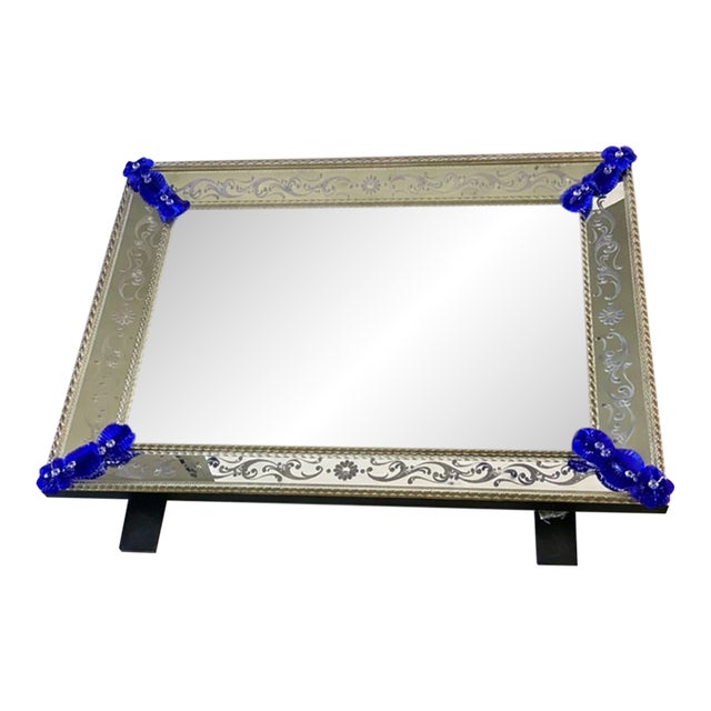 Contemporary Venetian Murano Glass Wall Mirror With Green Floral Hand-Carved For Sale