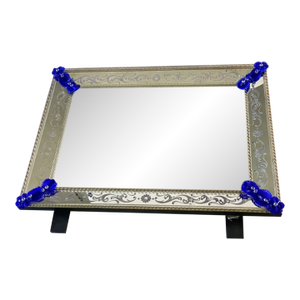 Contemporary Venetian Murano Glass Wall Mirror With Green Floral Hand-Carved