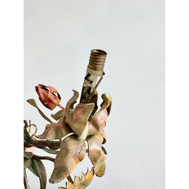 Italian Hand-Painted Tôle Rose Bouquet Two-Light Wall Sconce, 1950s For Sale - Image 12 of 15