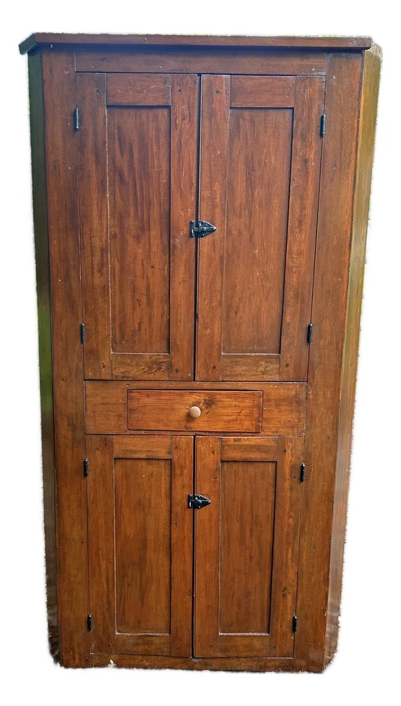 Antique Honey Pine Corner Cabinet With Painted Interior | Chairish