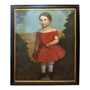 Folk Art Portrait Painting "Young Girl in a Red Dress", American, Circa 1825