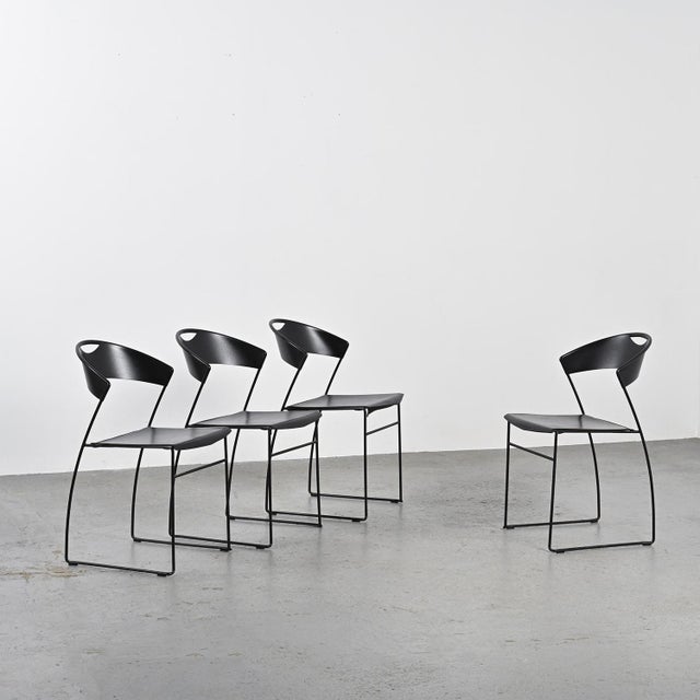 Set of four stackable Juliette model chairs, designed by Swiss designer Hannes Wettstein around 1987. These elegant and...