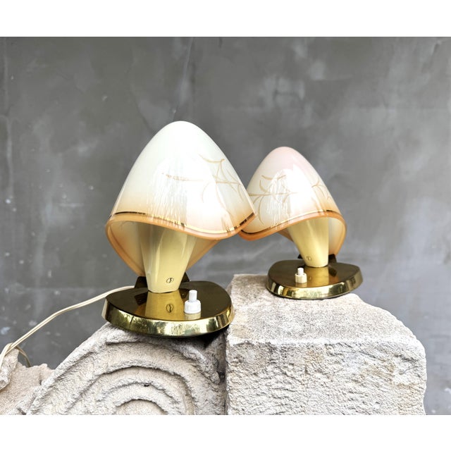 Austrian Brass and Hand-Painted Glass Table Lamps by Rupert Nikoll, 1950s, Set of 2 For Sale - Image 11 of 17