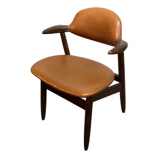Mid-Century Cognac Leatherette Cowhorn Dining Chair by Tijsseling for Hulmefa, Netherlands, 1970s For Sale