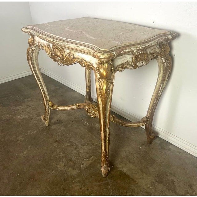 19th C. French Painted & Parcel Gilt Table W/ Marble Top For Sale - Image 14 of 17