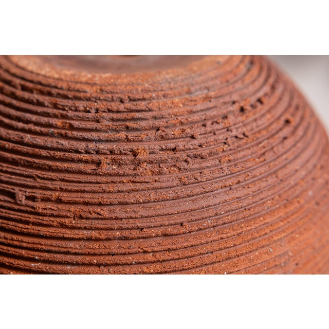 Ceramic Sculptural Ribbed Terracotta Planter, California Modern Studio Pottery Style For Sale - Image 7 of 9