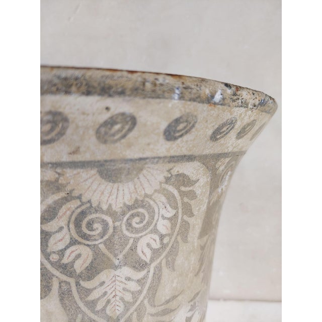 Antique White with Blue Enamel & Cast Iron Paris en Cie Vase For Sale - Image 12 of 13