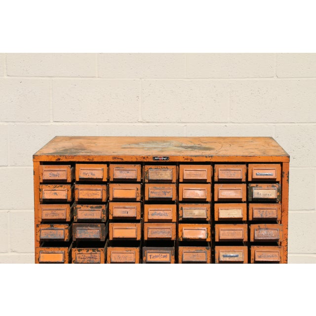 Orange Vintage Addressograph Industrial Steel Metal 133 Drawer Parts & File Cabinet For Sale - Image 8 of 18