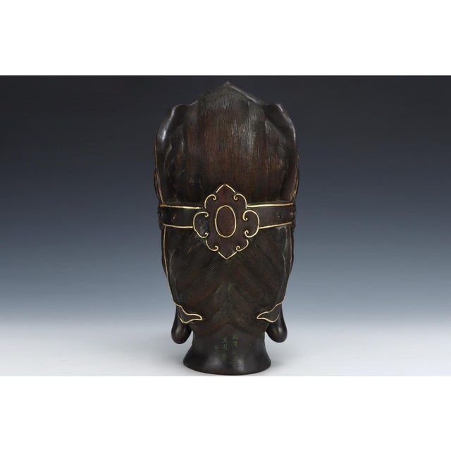 Mid 20th Century Mid 20th Century Hand-Carved Agarwood Guanyin Buddha Head – Gilded & Polychrome Chen Xiang Wood Sculpture For Sale - Image 5 of 8