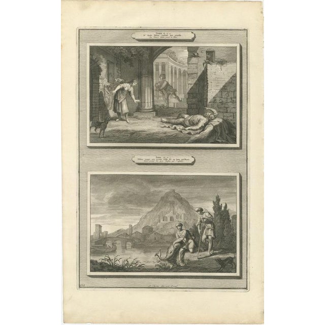 Baroque Pieter Mortier, Tobit Loses His Sight and Tobias Catches the Fish, 1700, Engraving For Sale - Image 3 of 12