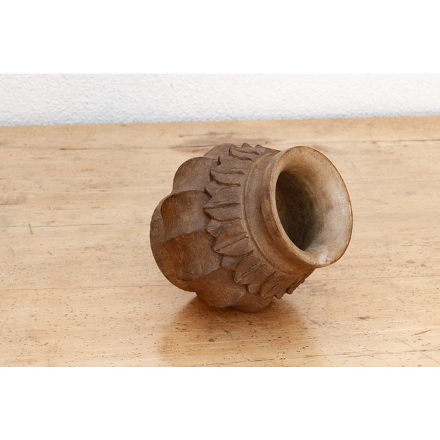 Stone Deep Brown Carved Bulbous Marble Vase For Sale - Image 7 of 9