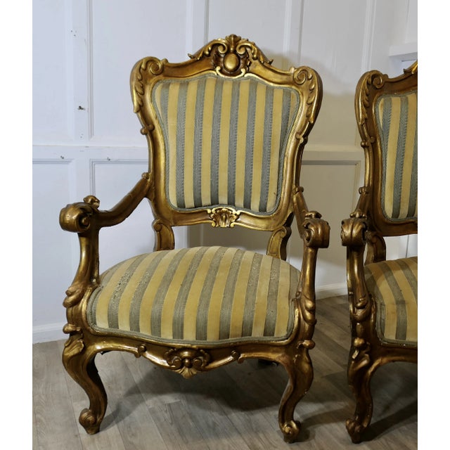 Set of Large Italian Carved Giltwood Armchairs For Sale - Image 4 of 10