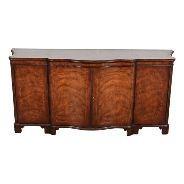Baker Furniture Georgian Inlaid Flame Mahogany Sideboard or Bar Cabinet For Sale