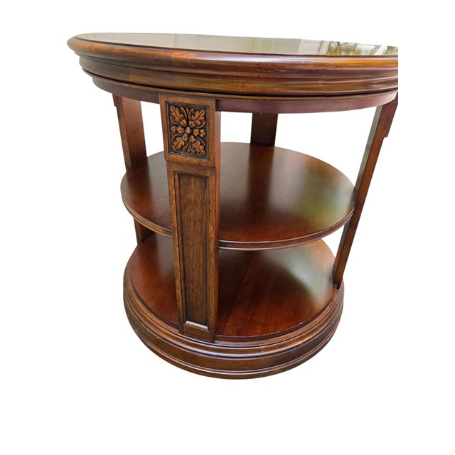 1990s Ethan Allen Newport Banded Round Drum Lamp End Table Pedestal Side For Sale - Image 10 of 15