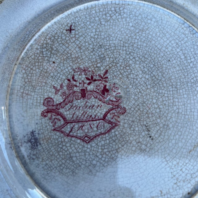 Ceramic A Antique Staffordshire "Italian Villas" Red Transfer Decorated Plate, 1830’s For Sale - Image 7 of 11