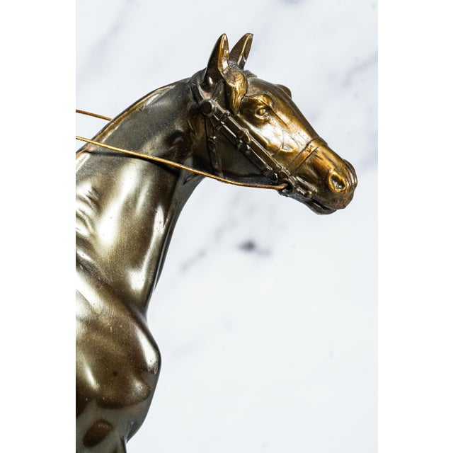 Wonderful Large Antique Cast Metal Horse Jockey Statue Sculpture Racing Sports Equestrian For Sale - Image 4 of 14
