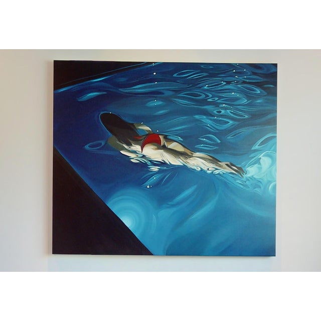 Large-scale contemporary swimmer painting by California artist Benjamin Anderson. This striking 48” x 60” work captures a...