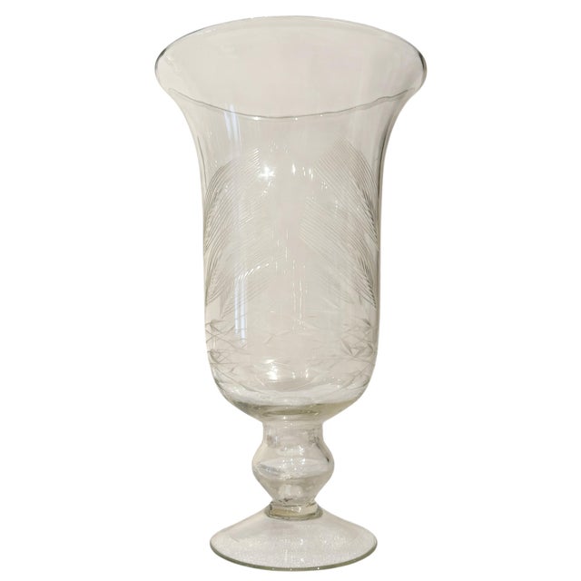 Pair of Blown Glass Wheat Etched Hurricanes For Sale - Image 4 of 14