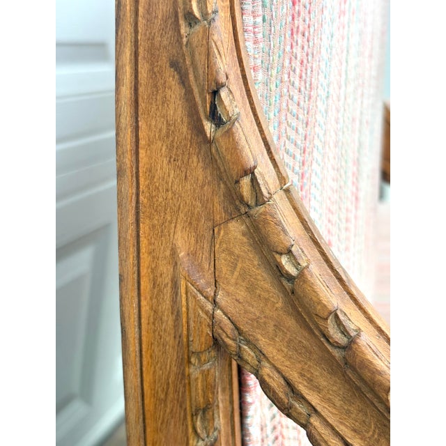 Vintage Louis XVI Carved Wood and Upholstered Arm Chairs - A Pair For Sale - Image 11 of 12