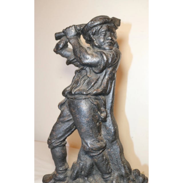 Figurative Rare Large Antique 1800's Solid Cast Iron Figural Man With Hatchet Doorstop For Sale - Image 3 of 12