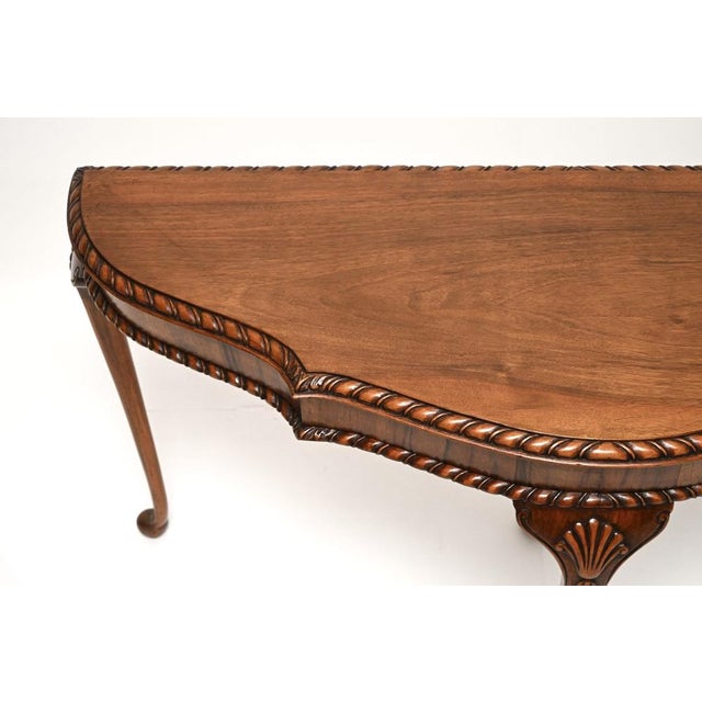 Wood Antique Queen Anne Style Figured Walnut Console Table, 1900s For Sale - Image 7 of 11