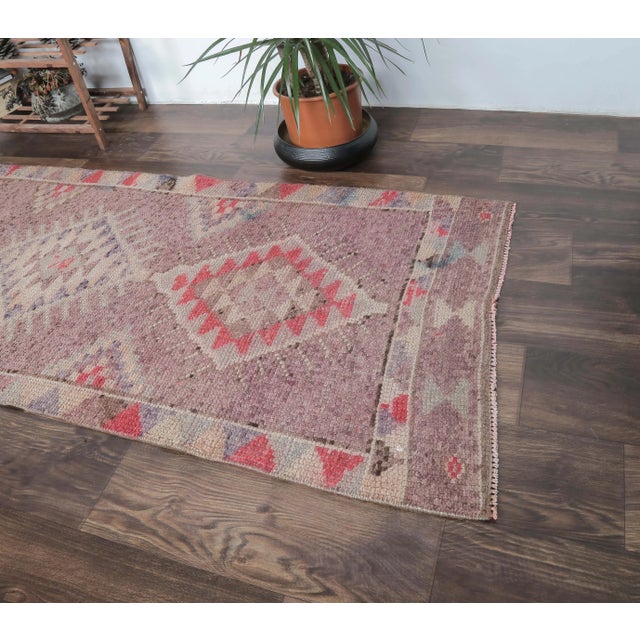 Tribal Turkish Hand-Knotted Runner For Sale - Image 3 of 8