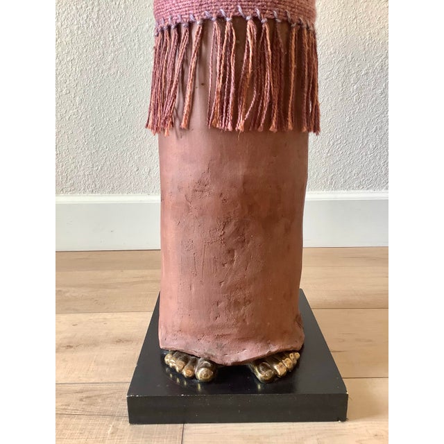 1980s Tall Southwestern Mixed-Media Figurative Sculpture With Brass Face by Naida Seibel, 41.5” H For Sale - Image 4 of 10