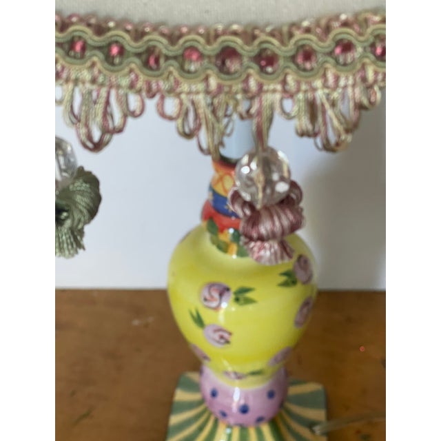 Mackenzie Childs 1960s Mackenzie Childs Style Handpainted Candlestick Lamp With Shade For Sale - Image 4 of 5