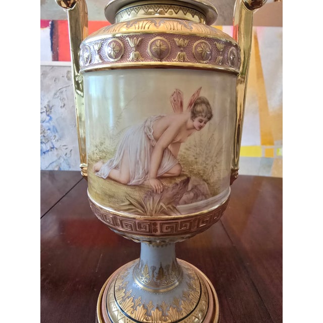 Pink Antique Original Signed Pink Royal Vienna Museum Urn For Sale - Image 8 of 12