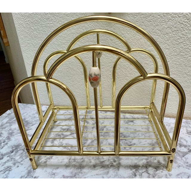 Vintage 1970s Brass and Enamel Magazine or Wood Vessel Rack | Chairish