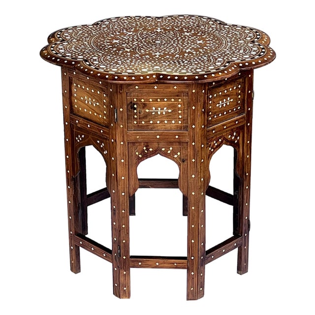 Large Inlaid Anglo Indian Side/Traveling Table With Rare Scalloped Top For Sale