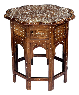 Large Inlaid Anglo Indian Side/Traveling Table With Rare Scalloped Top