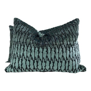 Pierre Frey "Lecco Velvet" in Celedon 16"x20" Pillows- a Pair For Sale