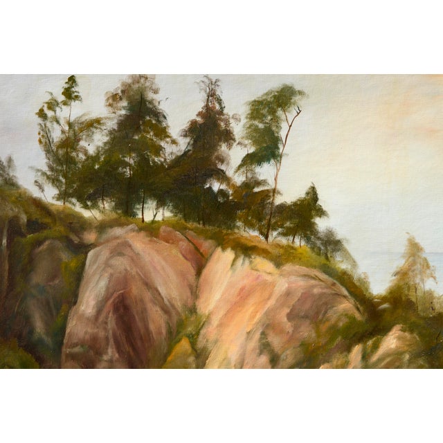 American Trees at the Top of the Big Sur Coastal Bluffs Landscape - Oil on Artists Board by Kenneth Lucas For Sale - Image 3 of 7