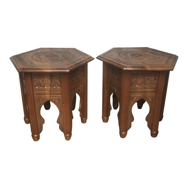 Carved Moroccan Style Side Tables A Pair