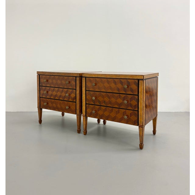 Transitional Vintage Maitland-Smith Marquetry Bedside Tables – Pair For Sale - Image 3 of 8