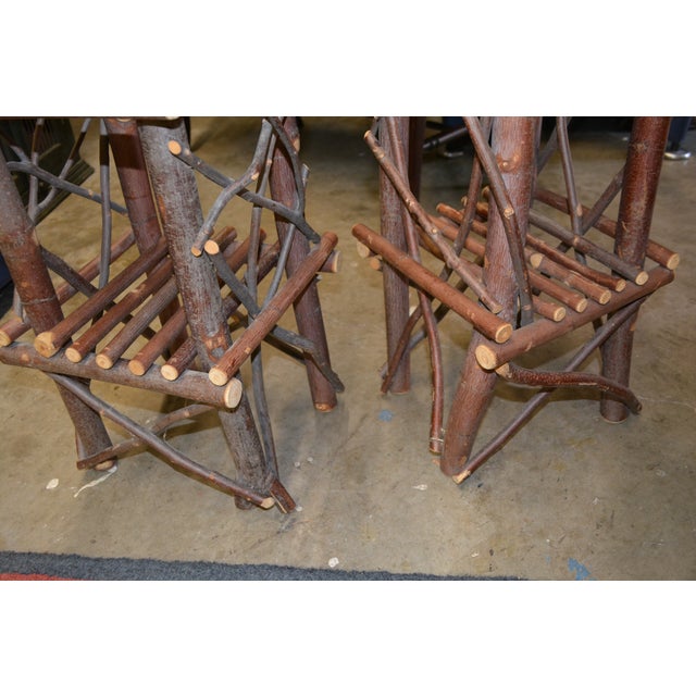 1980s Pair Adirondack Style Hand Crafted Twig Log Wood Plant Stands or End Tables For Sale - Image 14 of 17