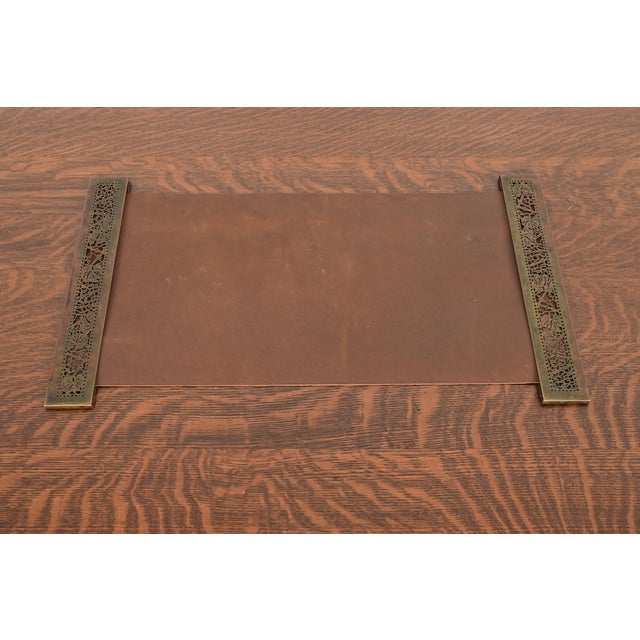Tiffany Studios New York Grapevine Pattern Bronze Blotter Ends With Leather Desk Blotter For Sale - Image 13 of 13