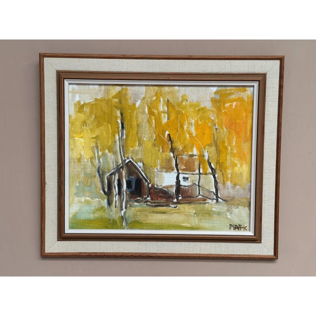 Pia H. Campbell, Houses and Trees in Autumn, 1950s, Oil on Canvas, Framed For Sale - Image 10 of 18