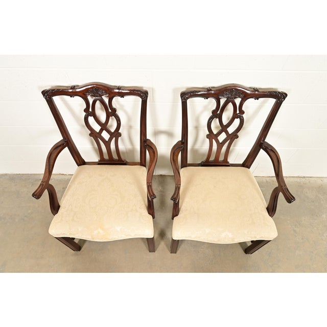 1980s Kindel Furniture Georgian Carved Mahogany Armchairs, Pair For Sale - Image 5 of 13