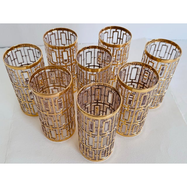 Mid-Century Modern Vintage 1960s Imperial Glass Shoji Trellis 22k Gold Tumblers, Set of 8 For Sale - Image 3 of 8