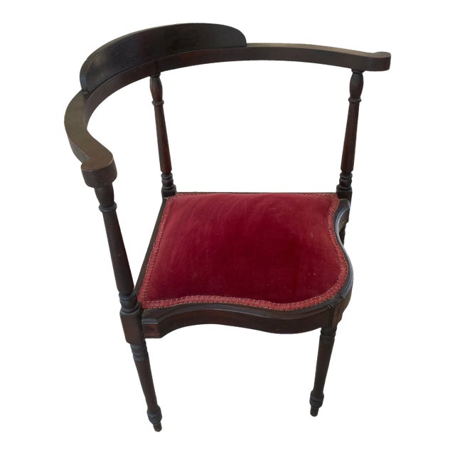 Mid 20th Century Wooden Corner Chair With Upholstered Seat For Sale