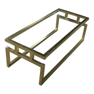 Late 20th Century Modern Coffee Table Brass Toned Anodized Aluminum Frame With a Glass Inset Top For Sale