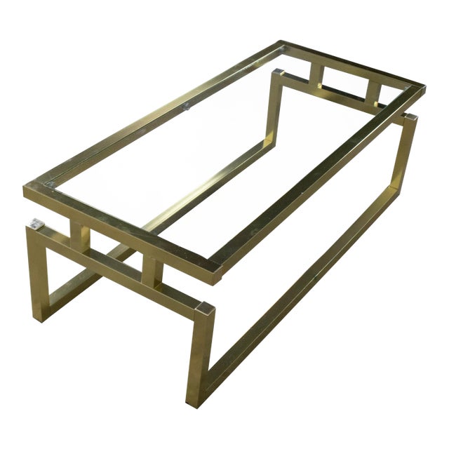 Late 20th Century Modern Coffee Table Brass Toned Anodized Aluminum Frame With a Glass Inset Top For Sale