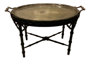 Antique Chinoiserie Silver Plate Tray Table