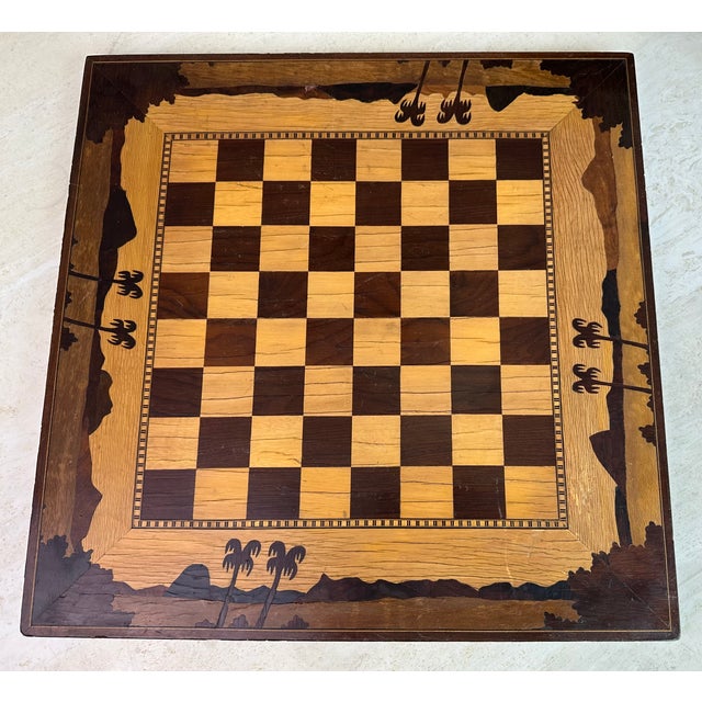 Wood Vintage Handmade Checker Board With Inlaid Palm Trees For Sale - Image 7 of 12