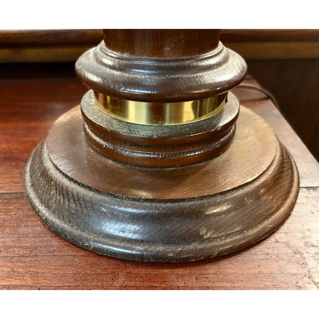 Mid 20th Century Mid Century Wood and Brass Lamp With Original Gold Parchment Shade For Sale - Image 5 of 7