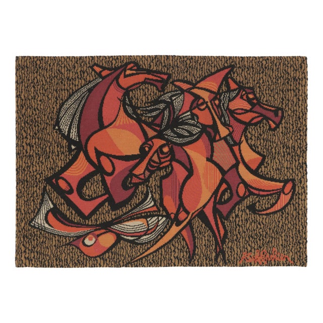 1950s Signed Vintage French Tapestry "Wild Galop" by Roch Popelier - Rug & Kilim For Sale - Image 5 of 10